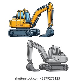 Excavator Cartoon style, yellow excavator, 