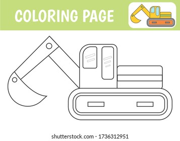 Excavator coloring book for children. Vector illustration.