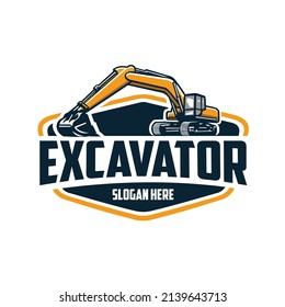 Excavator company emblem logo vector isolated. Best for land and construction related business