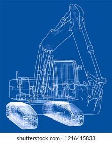 Excavator concept outline. Vector rendering of 3d. Wire-frame style. The layers of visible and invisible lines are separated