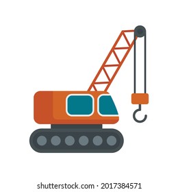 Excavator construction crane icon. Flat illustration of excavator construction crane vector icon isolated on white background