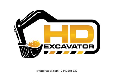 excavator construction, excavator earthworks, and heavy equipment logo design vector template