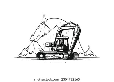  excavator construction equipement Minimal Vector Logo Design Tshirt Sublimation Illustration Tattoo Art