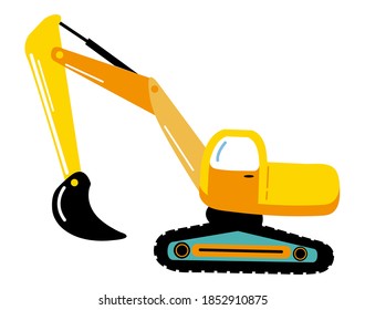 Excavator. Construction equipment. Children's illustration. White background, isolate.