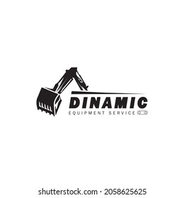 Logo de construcción de excavadoras. Trabajo del equipo pesado del elemento del logotipo del excavador negro. Minería de Vehículos de Transporte. Usable para Excavadores, Cargador, Dozer, Roller, Crane, Logotipo de camión volcado. Diseño de vectores planos