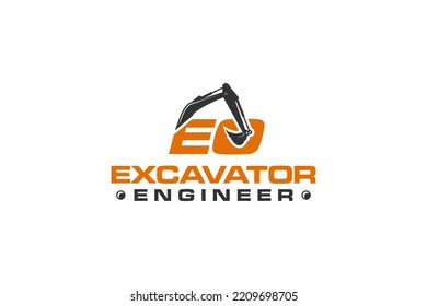 Excavator construction logo design, excavator logo element heavy equipment work. transportation vehicle mining.