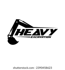 Diseño del logotipo de construcción de excavadoras, trabajo de equipo pesado con el logotipo de la excavadora. minería de vehículos de transporte