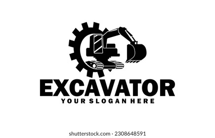 Excavator construction logo design, heavy equipment work excavator logo element. mining transport vehicles.