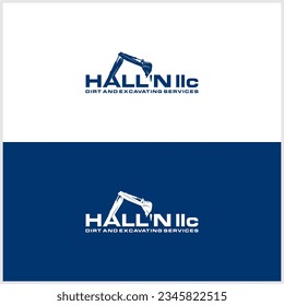 Excavator construction logo design, heavy equipment work excavator logo element. mining transport vehicles.