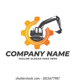 plantilla del logotipo de la excavadora y de la construcción con equipo