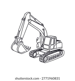 Excavator construction machine continuous line minimal outline vector illustration
