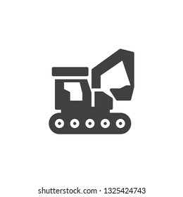 Excavator construction machinery vector icon. filled flat sign for mobile concept and web design. Industry truck glyph icon. Construction machine symbol, logo illustration. Pixel perfect 