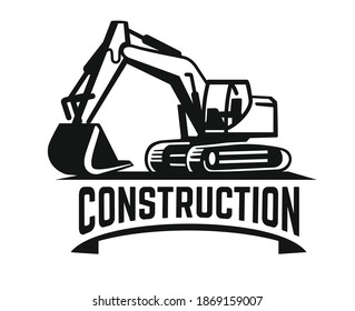 excavator construction site logo on white background