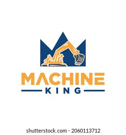 Excavator with crown logo design template