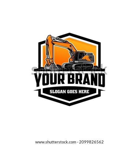 excavator, demolition and land clearing machine logo vector