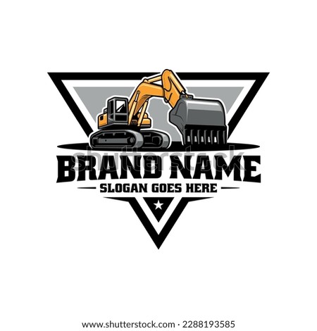 excavator, demolition and land clearing machine logo vector
