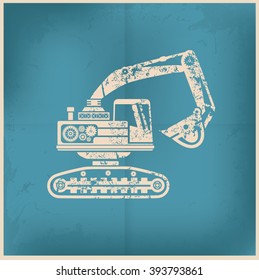 Excavator design on old background,vector