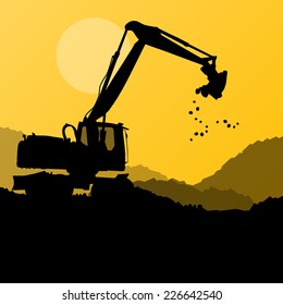 Excavator digger in action vector background concept