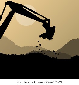 Excavator digger in action vector background concept