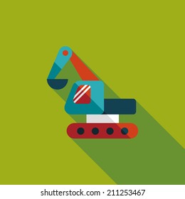 Excavator digger flat icon with long shadow,eps 10