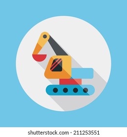 Excavator digger flat icon with long shadow,eps 10