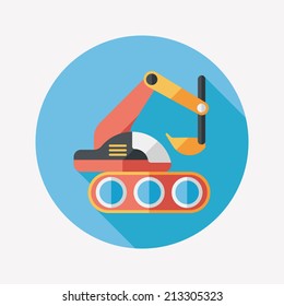 Excavator digger flat icon with long shadow,eps 10