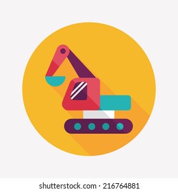 Excavator digger flat icon with long shadow,eps 10