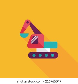 Excavator digger flat icon with long shadow,eps 10