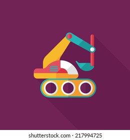 Excavator digger flat icon with long shadow,eps 10