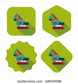 Excavator digger flat icon with long shadow,eps 10