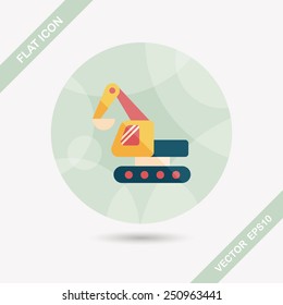 Excavator digger flat icon with long shadow,eps 10