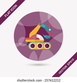 Excavator digger flat icon with long shadow,eps 10