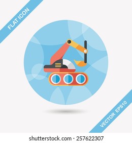Excavator digger flat icon with long shadow,eps 10