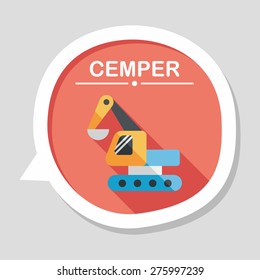 Excavator digger flat icon with long shadow,eps 10