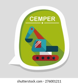 Excavator digger flat icon with long shadow,eps 10