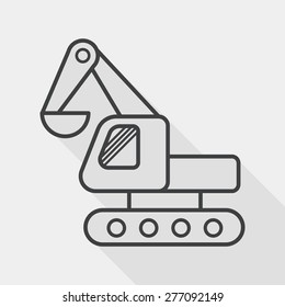 Excavator digger flat icon with long shadow,eps 10, line icon