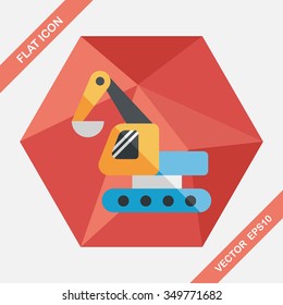 Excavator digger flat icon with long shadow,eps 10