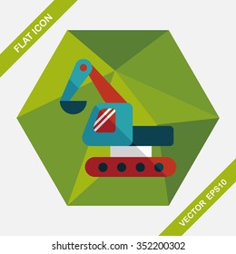 Excavator digger flat icon with long shadow,eps 10