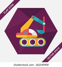 Excavator digger flat icon with long shadow,eps 10