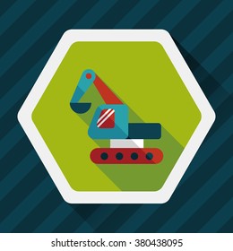 Excavator digger flat icon with long shadow,eps 10