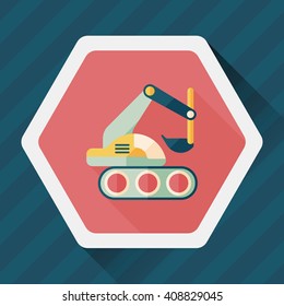Excavator digger flat icon with long shadow,eps 10