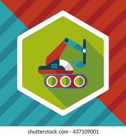 Excavator digger flat icon with long shadow,eps 10