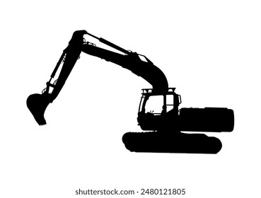 excavator, digger silhouette	- vector illustration