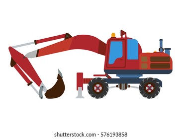 Excavator for diggers and heavy work. Separately isolated vector image