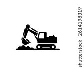 Excavator Digging Ground Icon Black Filled Minimal Side Angle