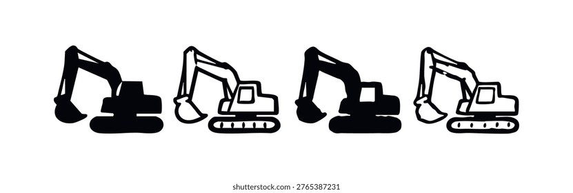 Excavator and Digging Machine Icons for Construction