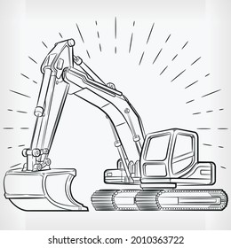 Excavator Doodle Backhoe Digger Handdrawing Sketch Construction Vector