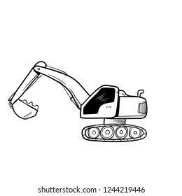 excavator doodle icon vector
