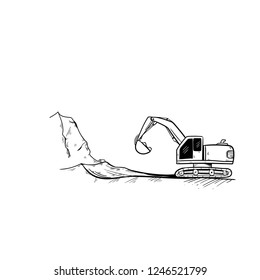 excavator doodle icon vector
