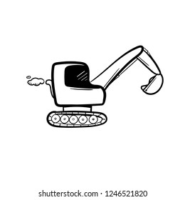 excavator doodle icon vector